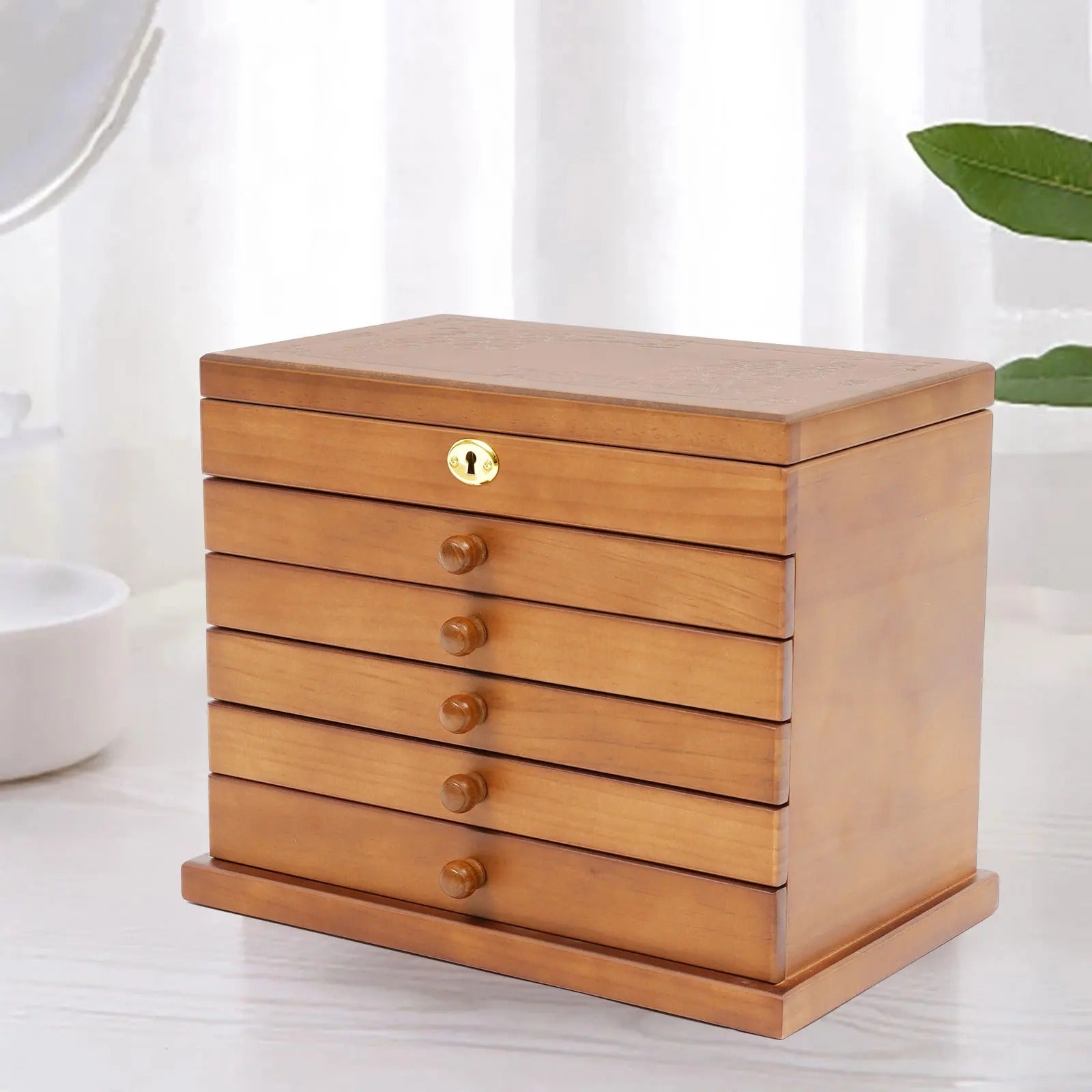 Boîte À Bijoux En Bois 6 Tiroirs