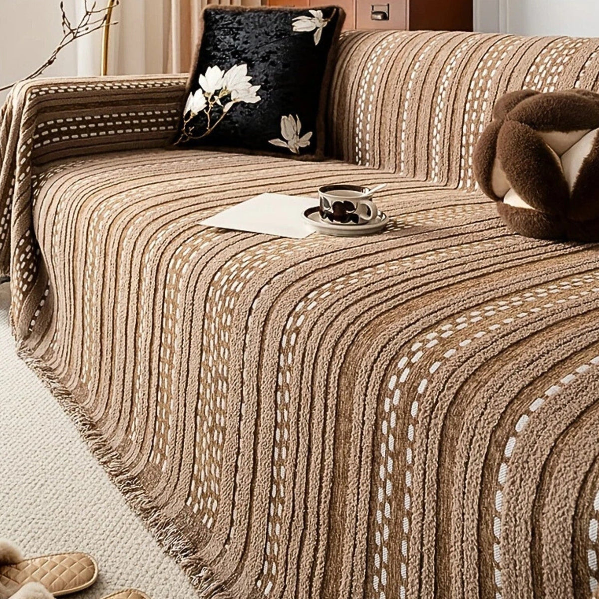 Housse de canapé boho moelleuse style Sahara – Desert Taupe