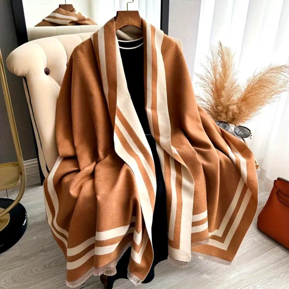 Écharpe-poncho rayée double face Savéra – Emerald Ash