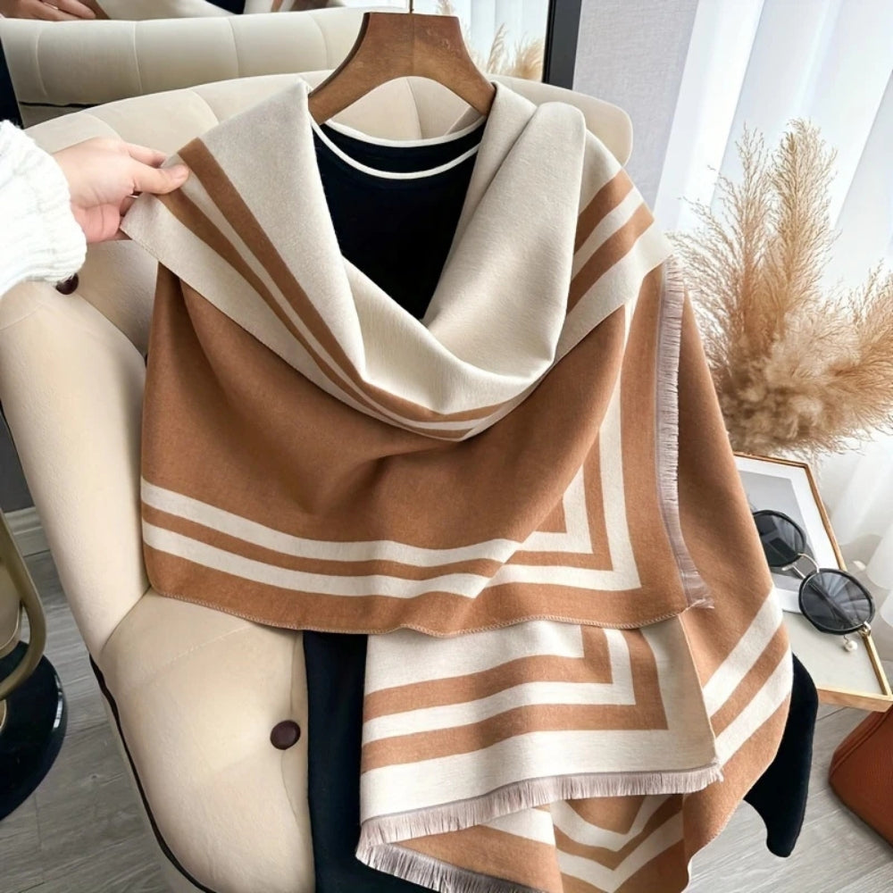 Écharpe-poncho rayée double face Savéra