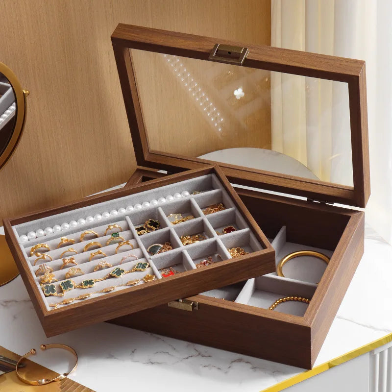 Boîte À Bijoux En Bois Foncé À Double Plateau
