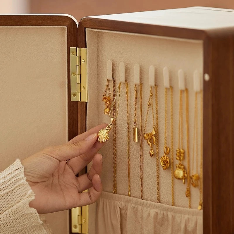 Boîte À Bijoux Rotative En Bois Foncé Avec Vitre Transparente