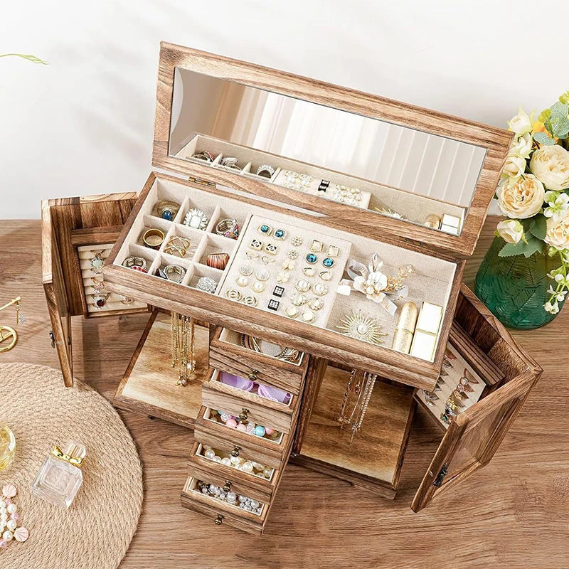Boîte À Bijoux En Bois Naturel Avec Miroir