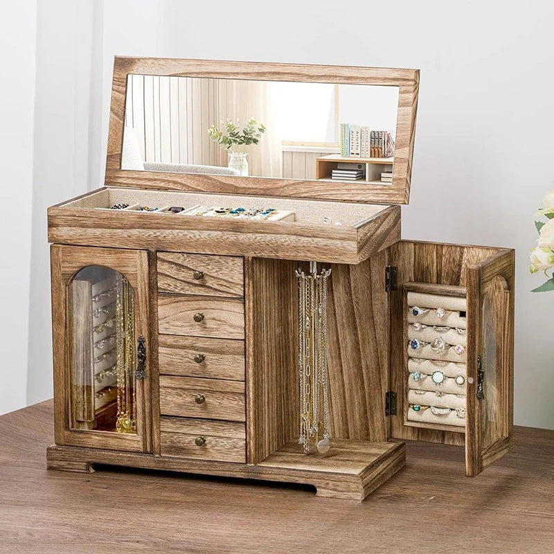 Boîte À Bijoux En Bois Naturel Avec Miroir