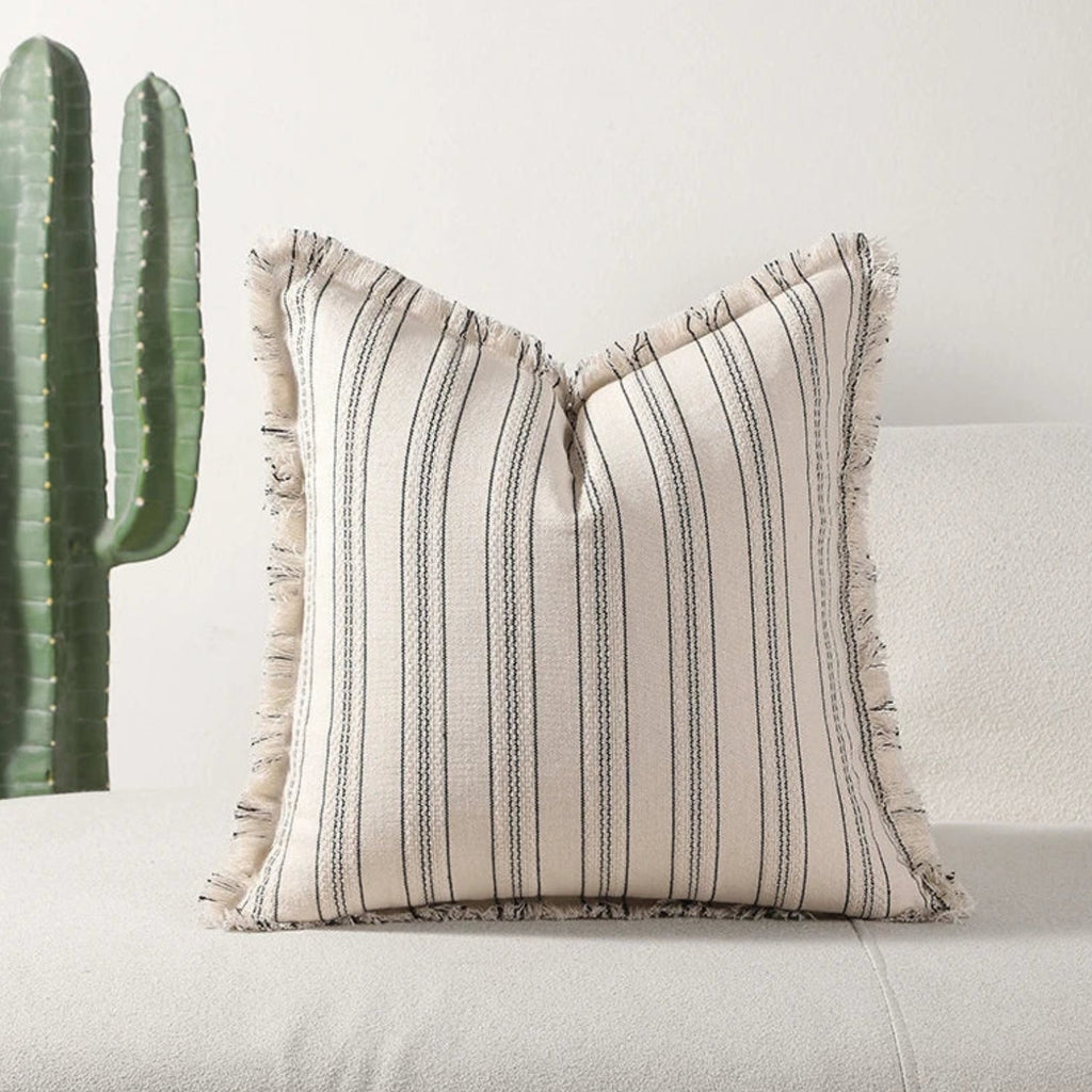 Housse de coussin texturée à franges rayures scandinaves – Cloud Gris