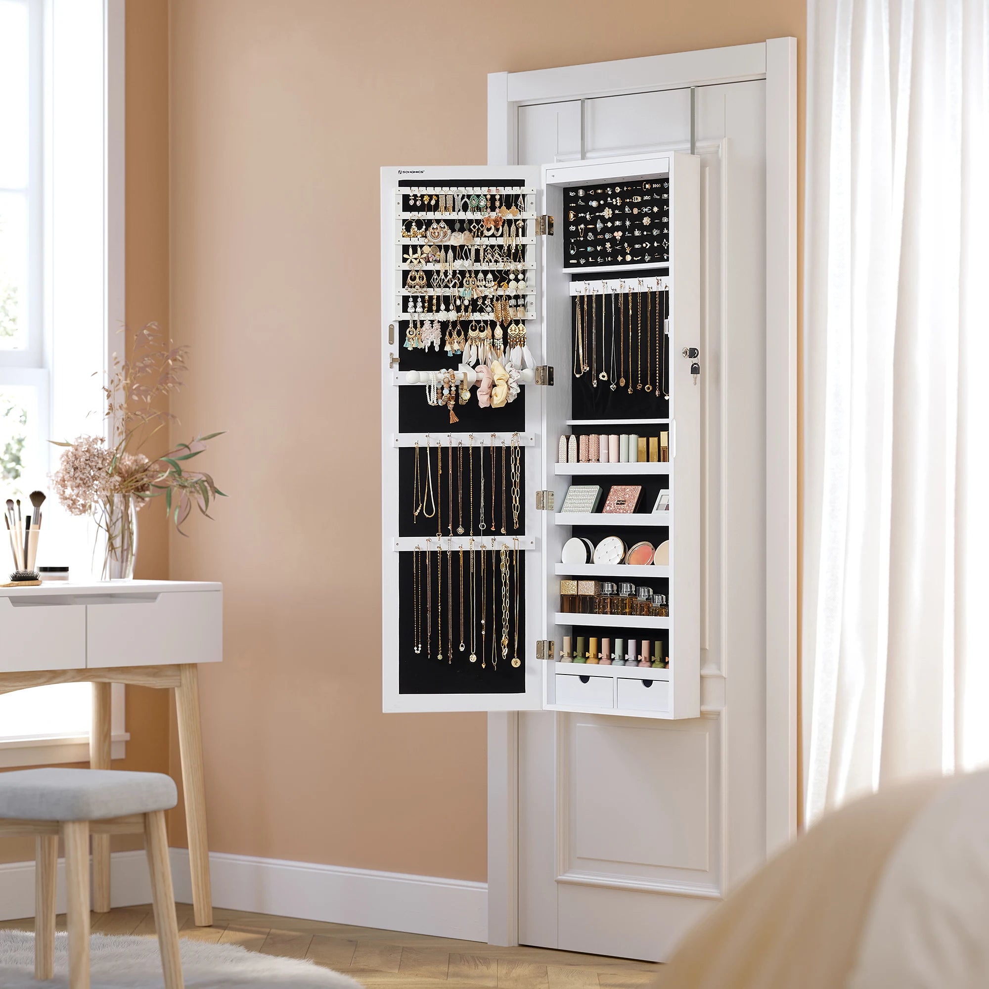 Armoire À Bijoux Murale Blanche Avec Miroir Sur Porte