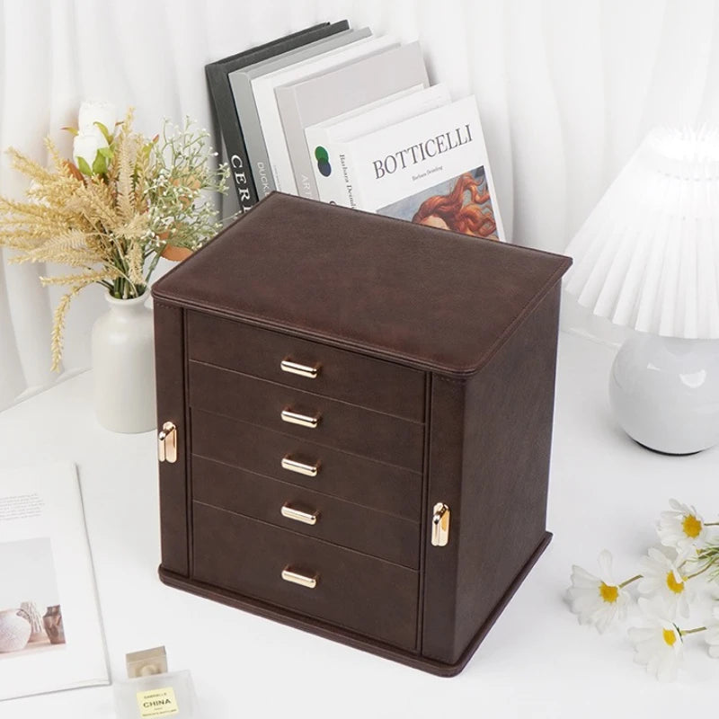 Grande Boîte À Bijoux En Cuir Multi-Tiroirs
