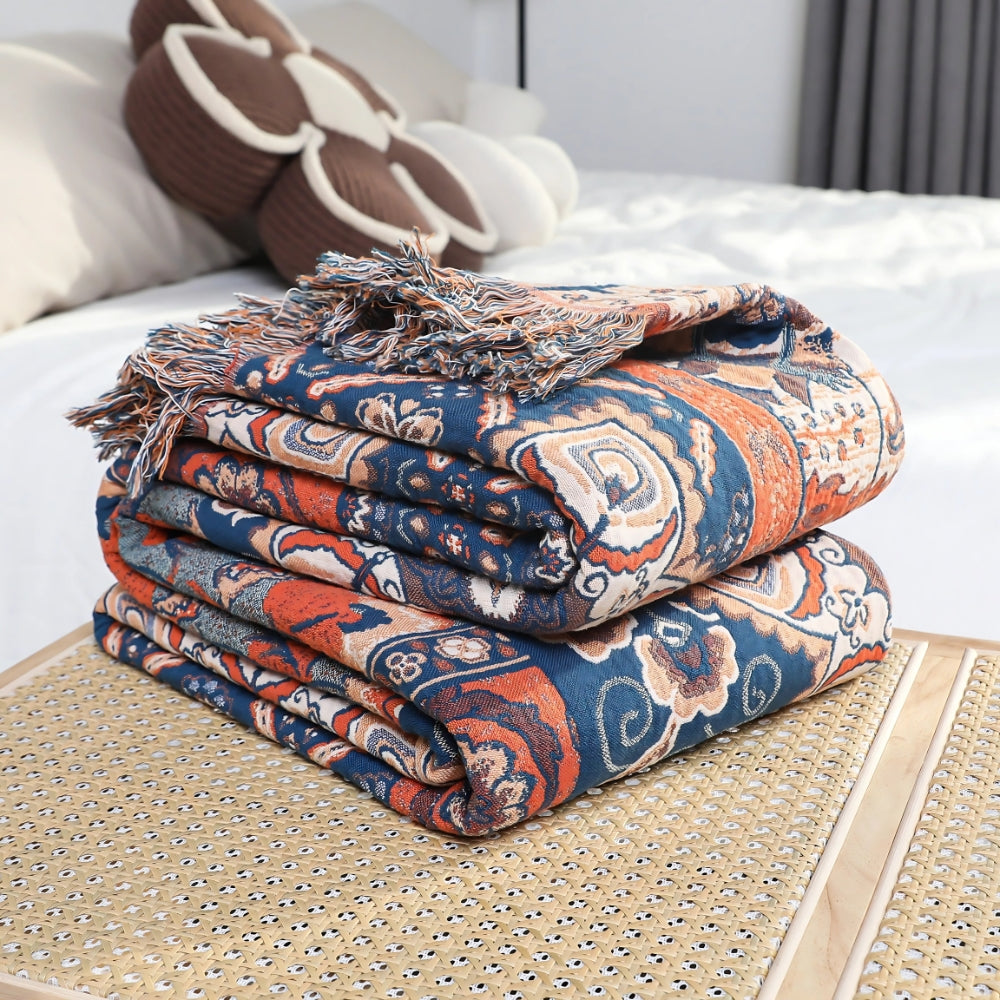 Plaid en coton jacquard fleuri Solea