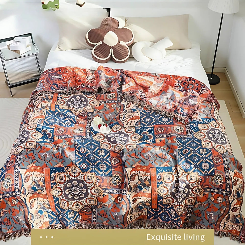 Plaid en coton jacquard fleuri Solea