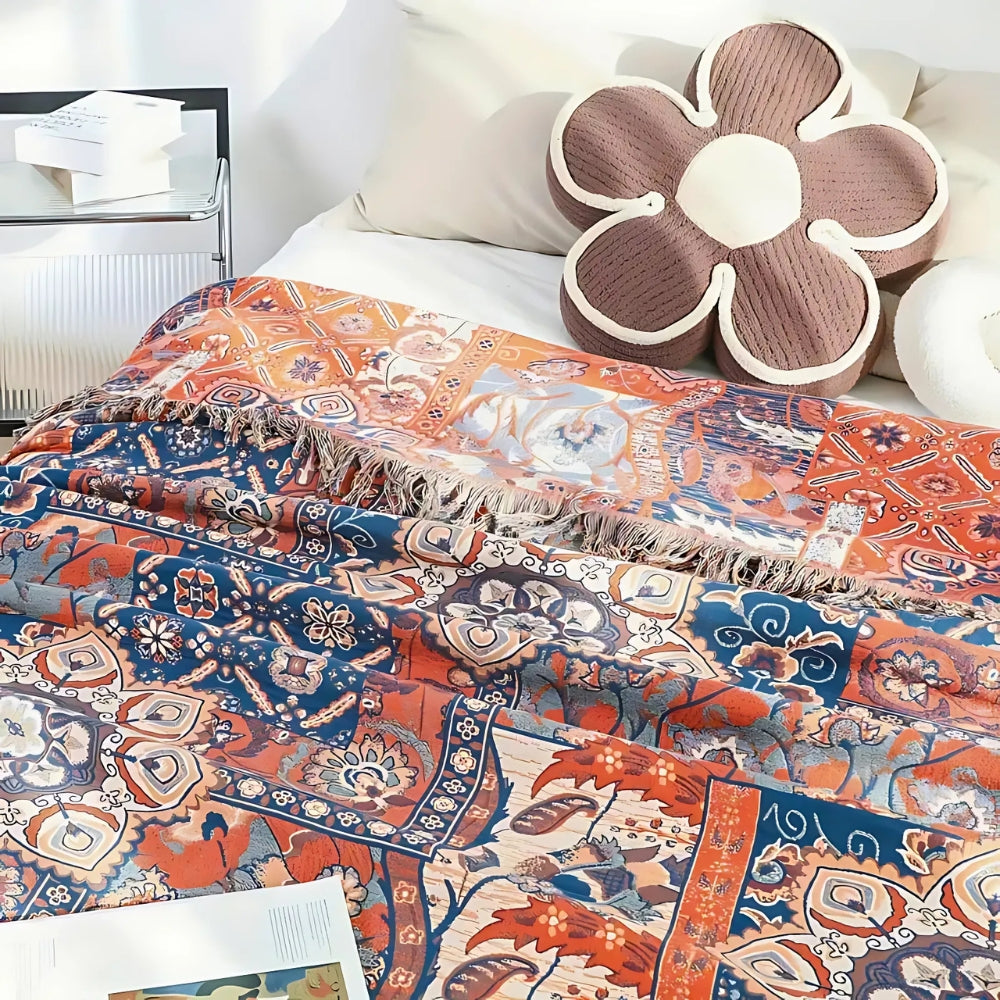 Plaid en coton jacquard fleuri Solea