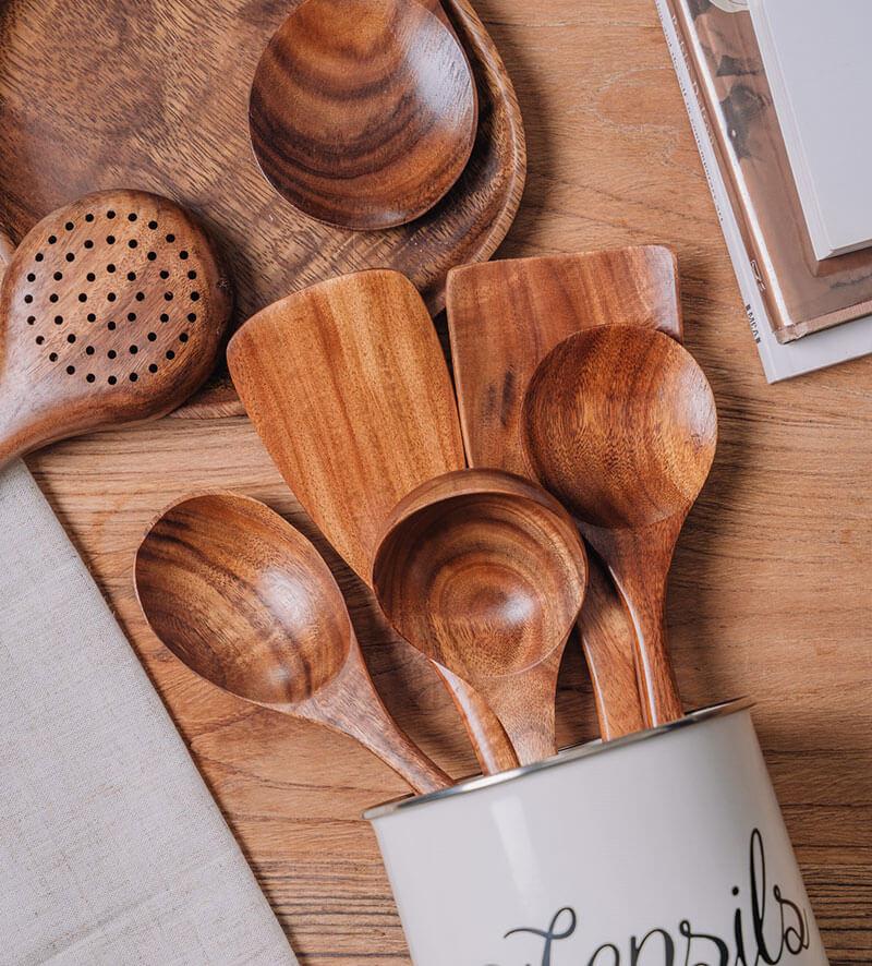 Woodelle – Set d'Ustensiles de Cuisine en Bois de Teck
