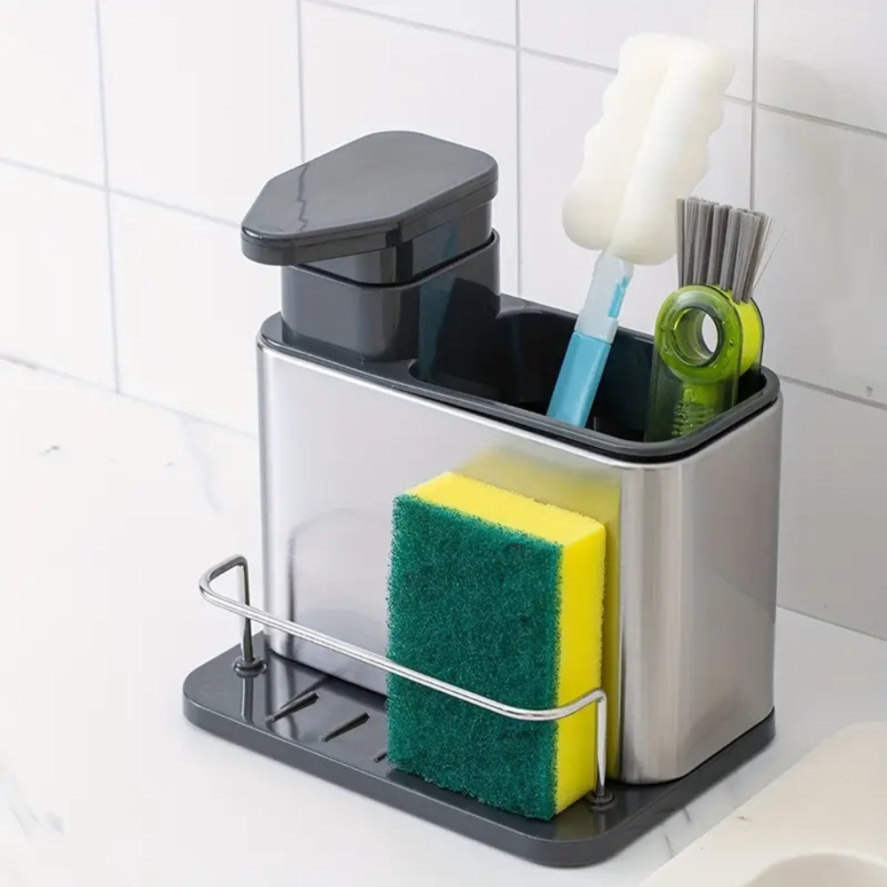 Distributeur de liquide vaisselle et porte-ustensiles en inox