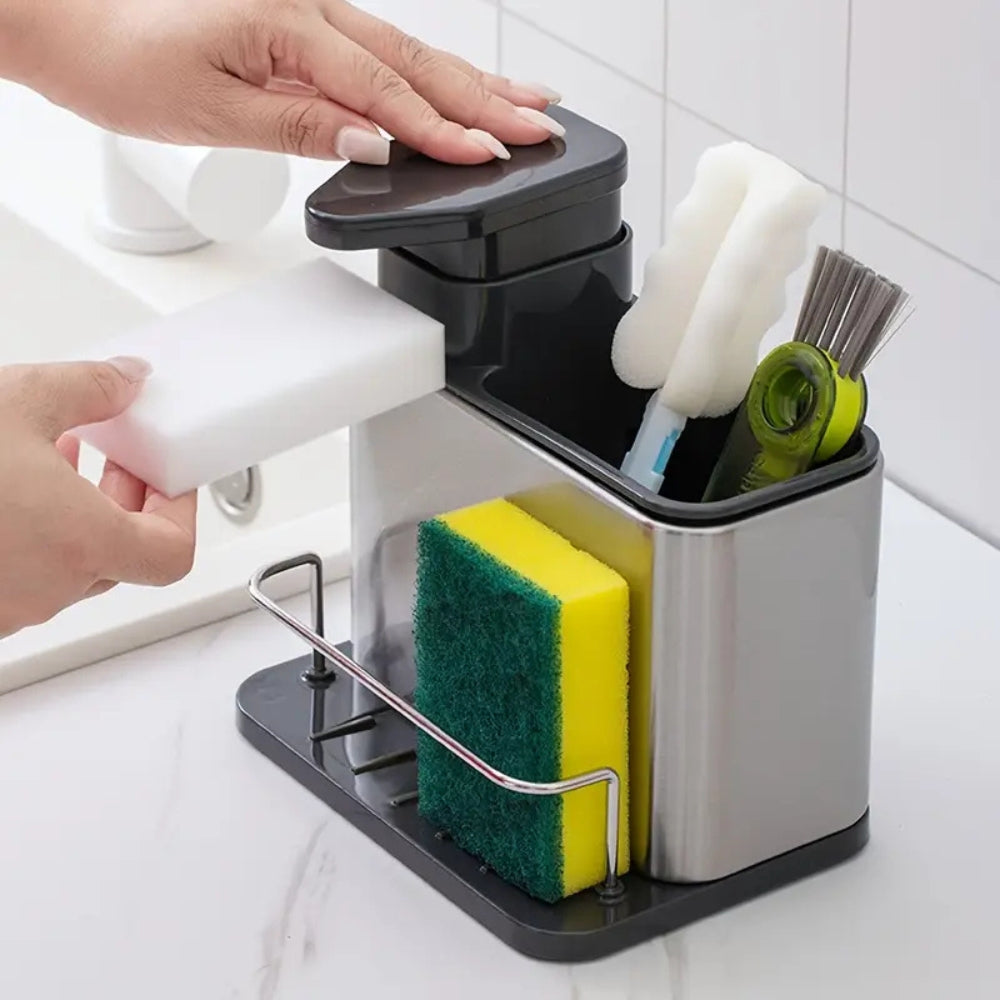 Distributeur de liquide vaisselle et porte-ustensiles en inox