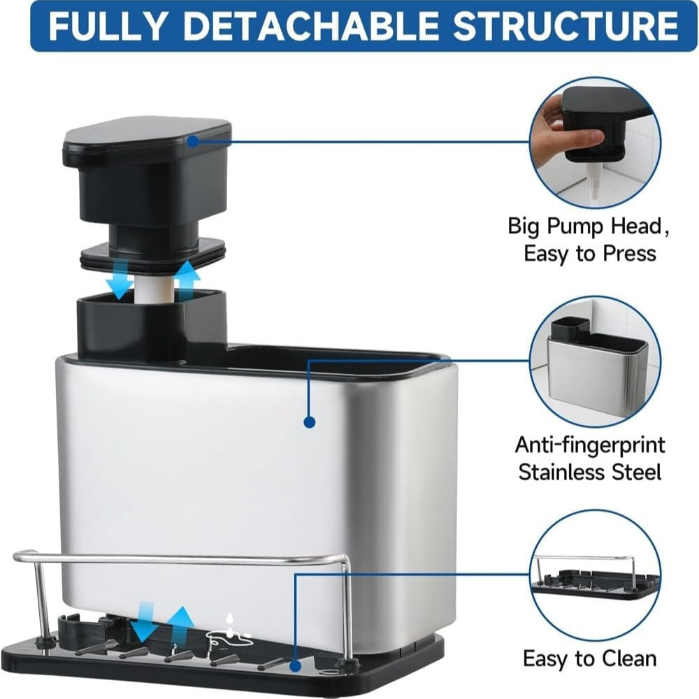 Distributeur de liquide vaisselle et porte-ustensiles en inox