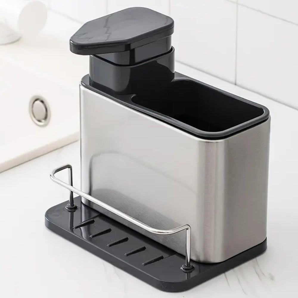 Distributeur de liquide vaisselle et porte-ustensiles en inox