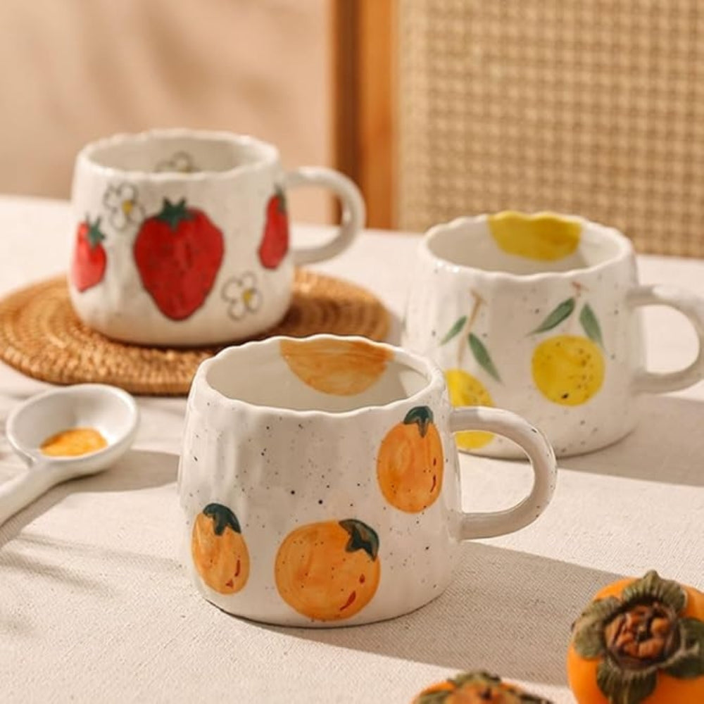 Collection de mugs en céramique fruits ensoleillés – Pêche Bliss