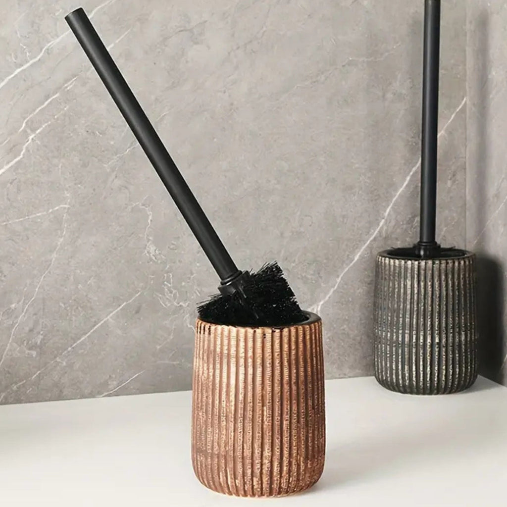 Set brosse WC et support en céramique texturée – Anthracite Ribbed