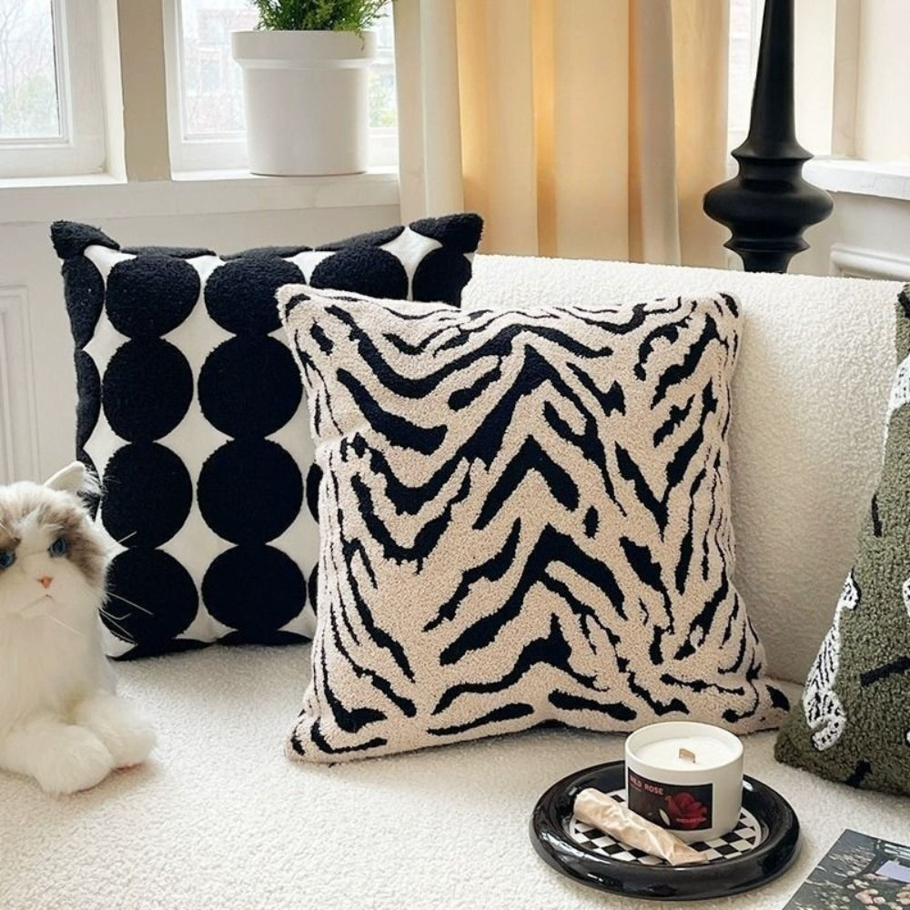 Housse de coussin rayures tigre blanc