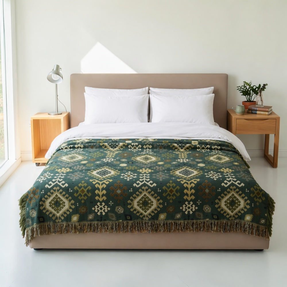 Plaid en coton géométrique à franges d'inspiration tribale