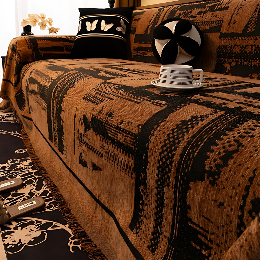 Housse de canapé en chenille géométrique tribale
