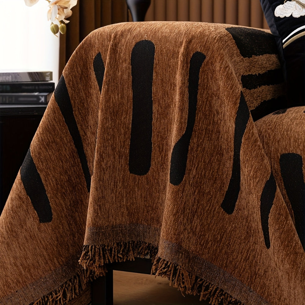 Housse de canapé en chenille géométrique tribale