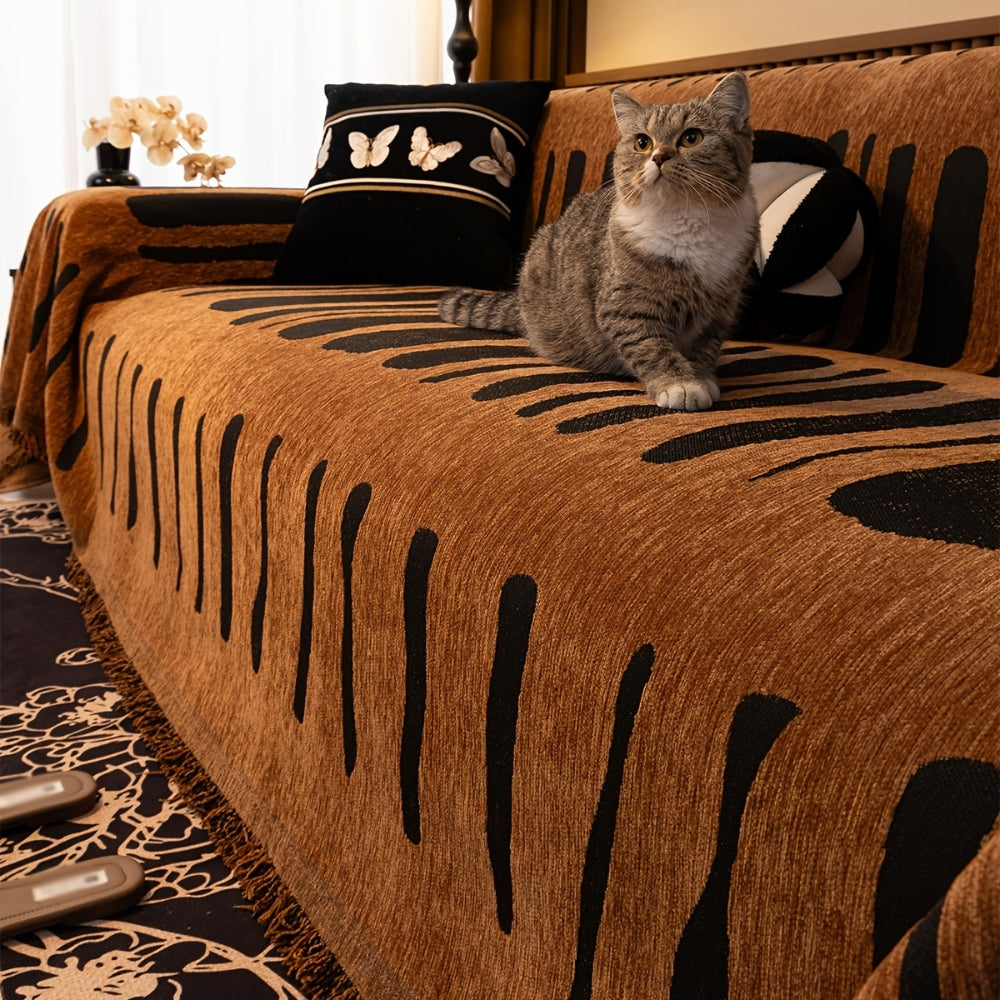 Housse de canapé en chenille géométrique tribale