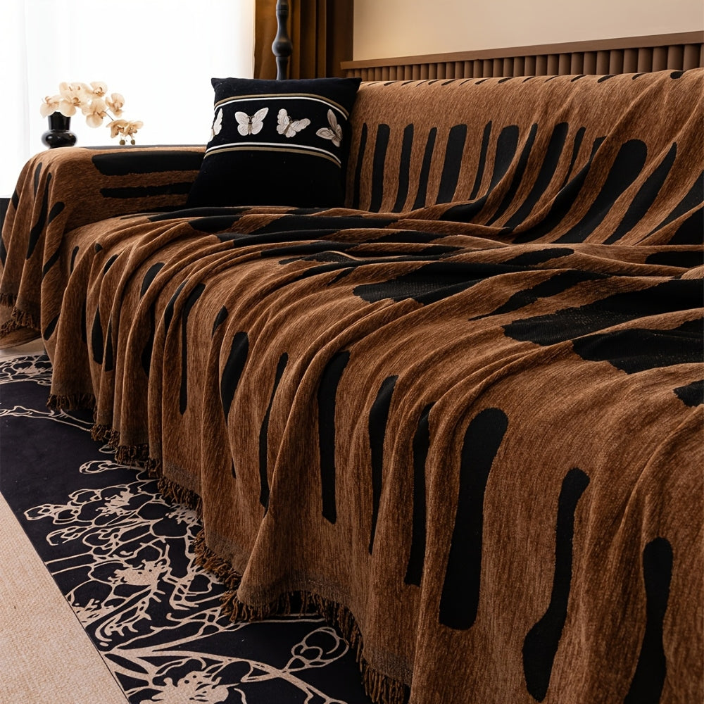 Housse de canapé en chenille géométrique tribale
