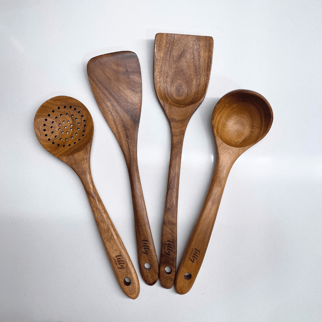 Woodelle – Set d'Ustensiles de Cuisine en Bois de Teck