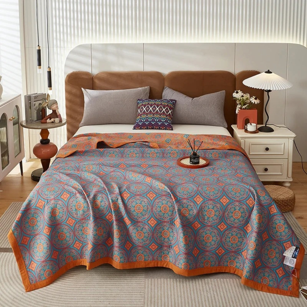 Plaid d'été réversible en coton Velina – Terracotta Bleu canard