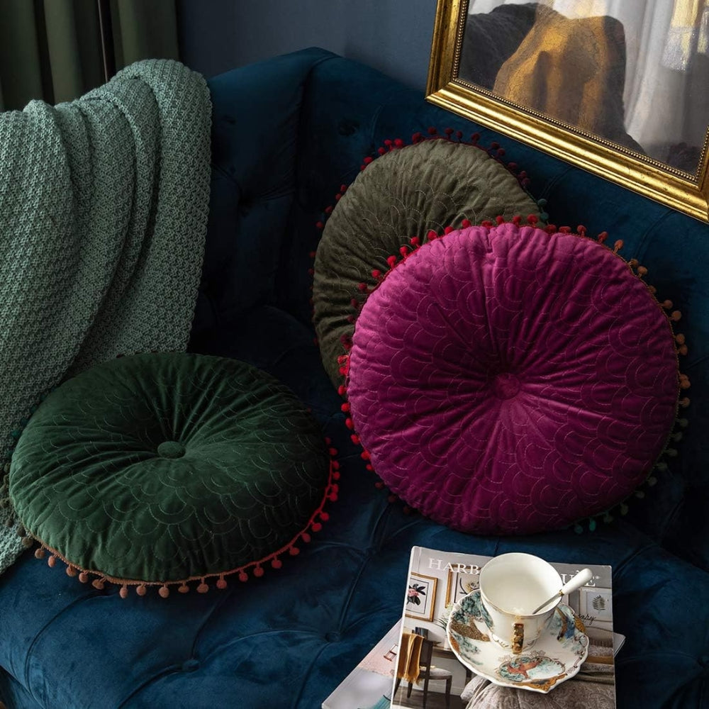 Coussin de pouf rond matelassé vintage Veloura