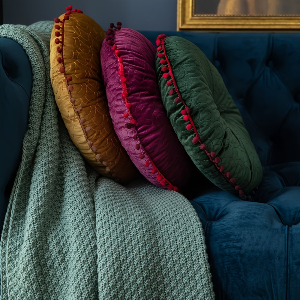 Coussin de pouf rond matelassé vintage Veloura – Doré Moutarde