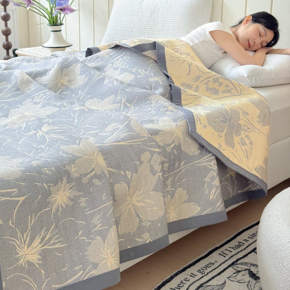 Plaid réversible en coton fleuri Velurelle