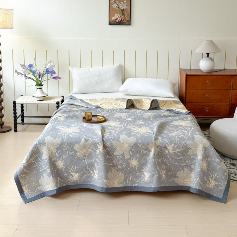 Plaid réversible en coton fleuri Velurelle – 59"x79"