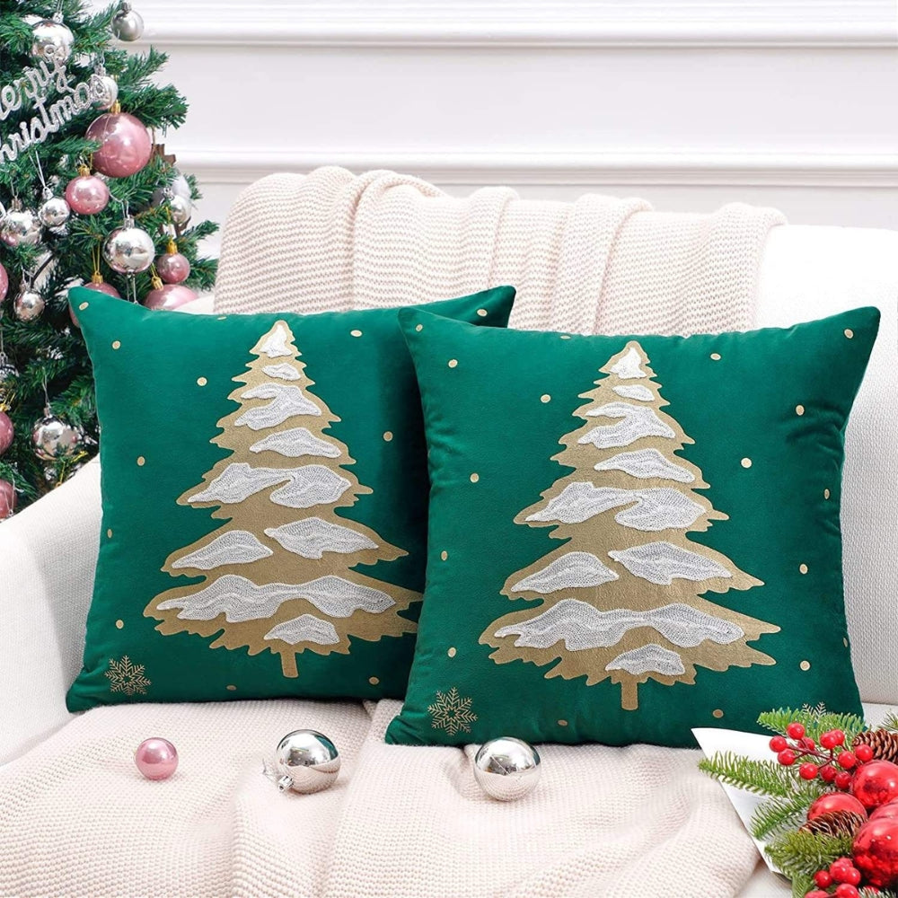 Housse de coussin décorative sapin de Noël en velours – Snowy Doré