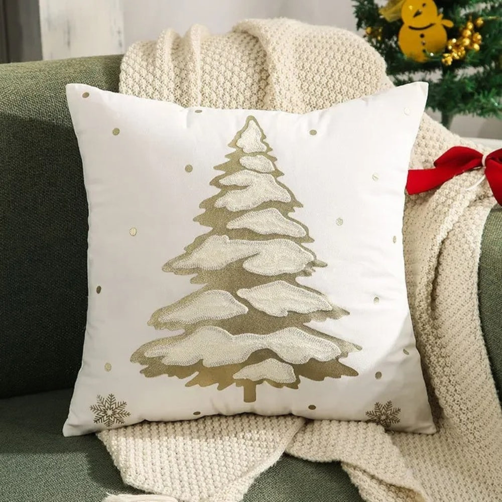 Housse de coussin décorative sapin de Noël en velours