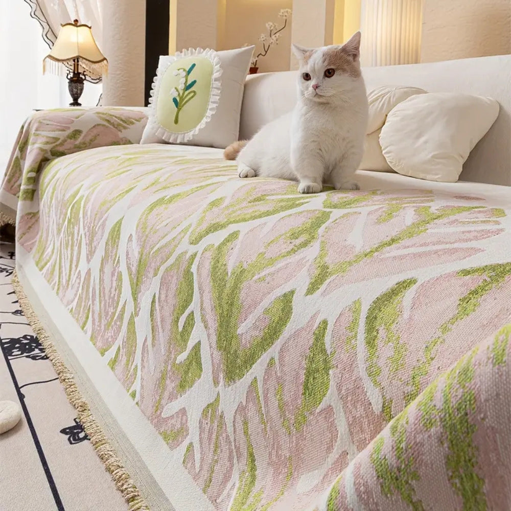 Housse de canapé en chenille motif feuilles Verdure