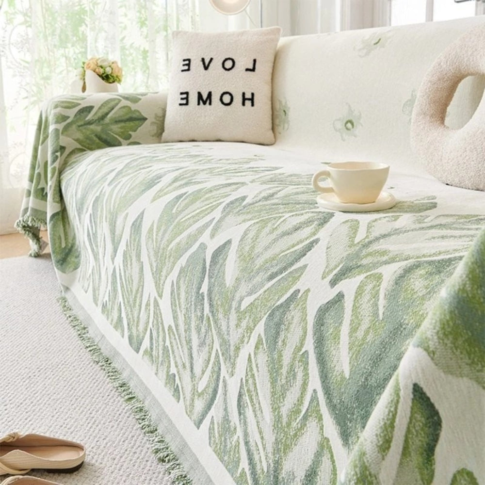 Housse de canapé en chenille motif feuilles Verdure