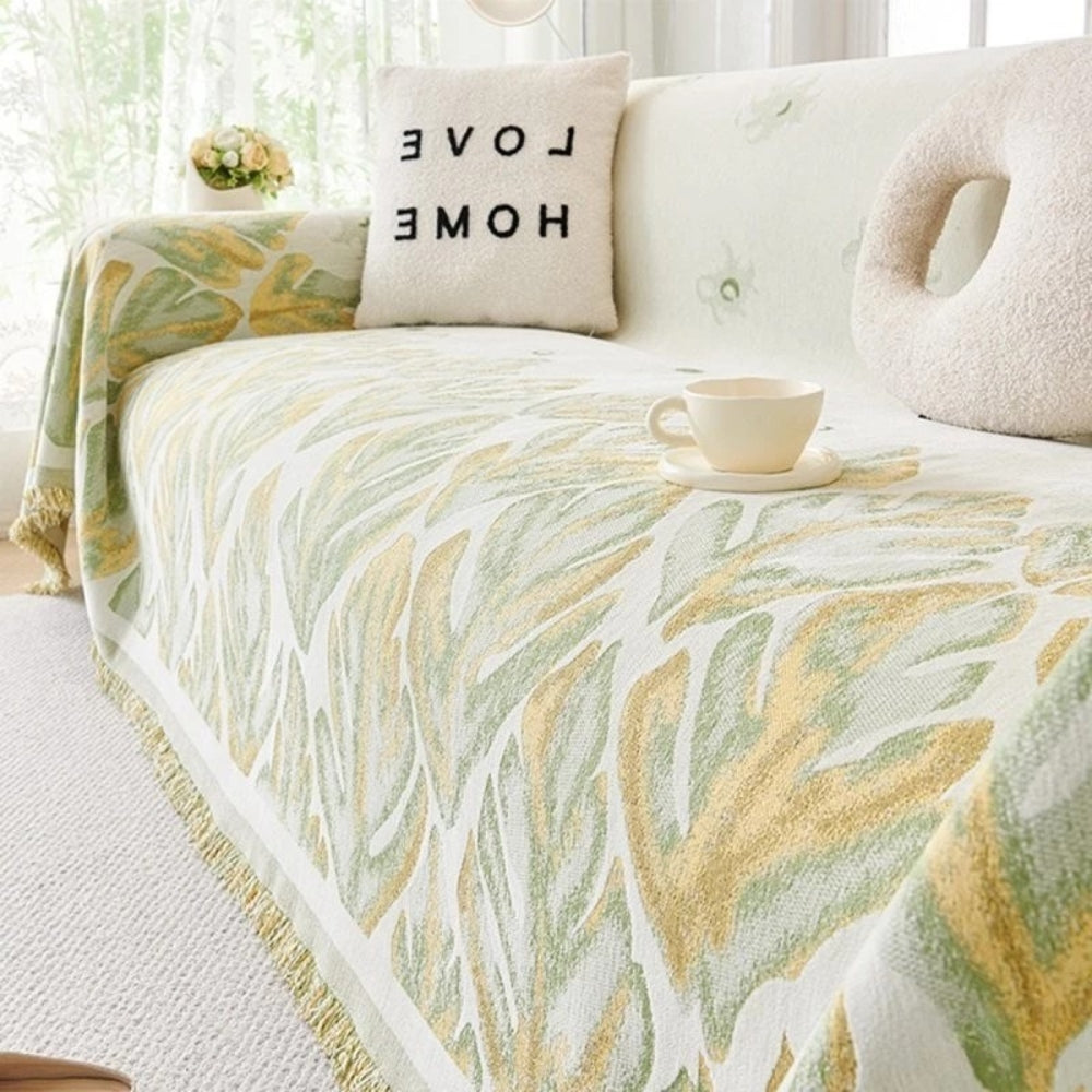 Housse de canapé en chenille motif feuilles Verdure