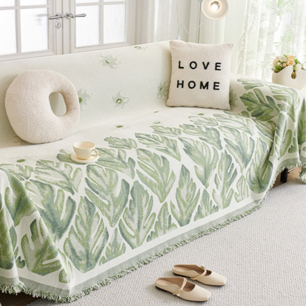 Housse de canapé en chenille motif feuilles Verdure