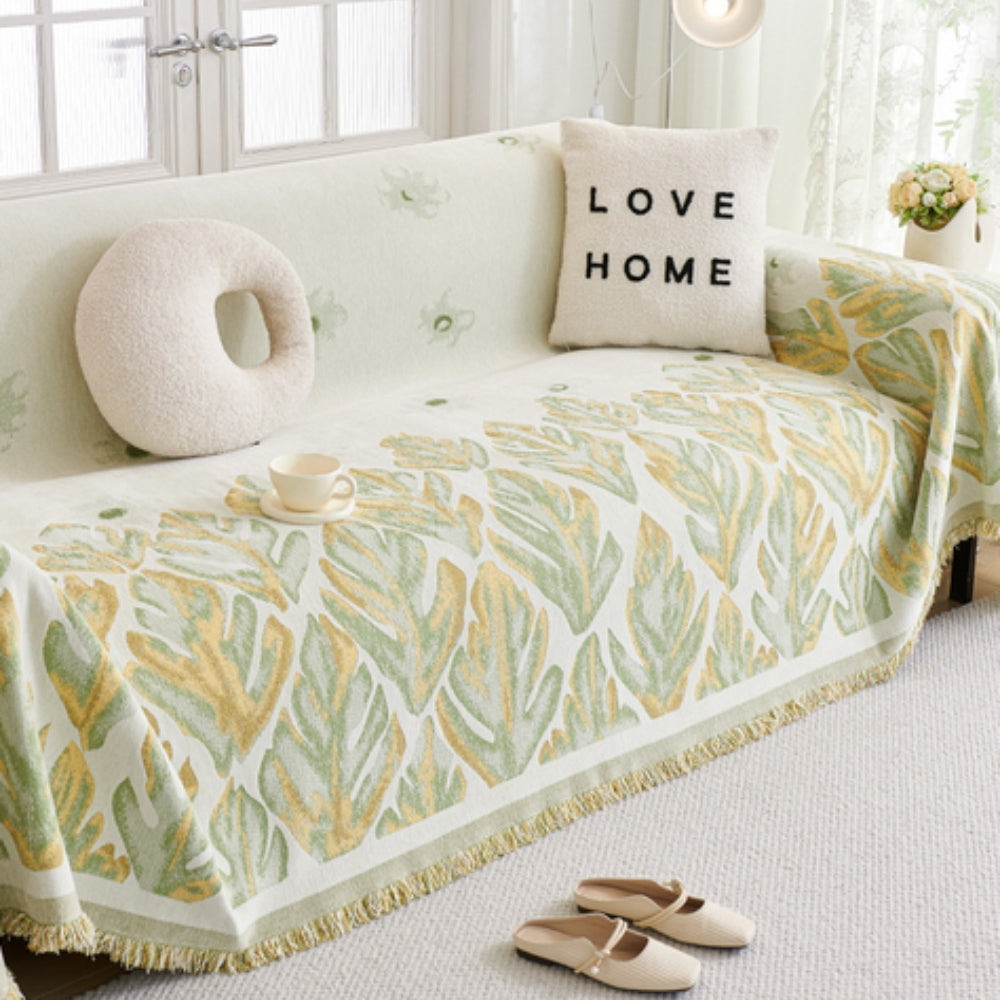 Housse de canapé en chenille motif feuilles Verdure – Olive Breeze