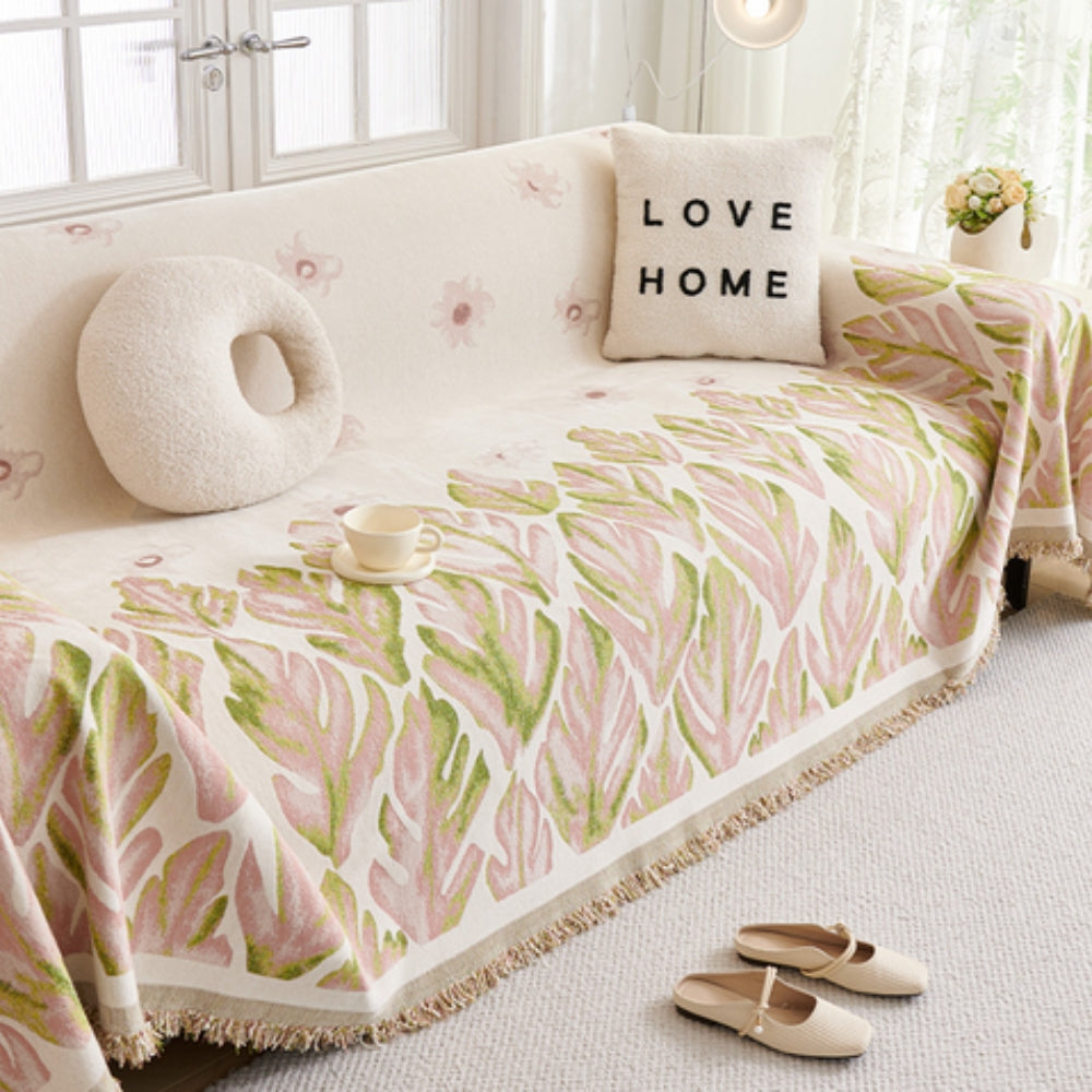 Housse de canapé en chenille motif feuilles Verdure