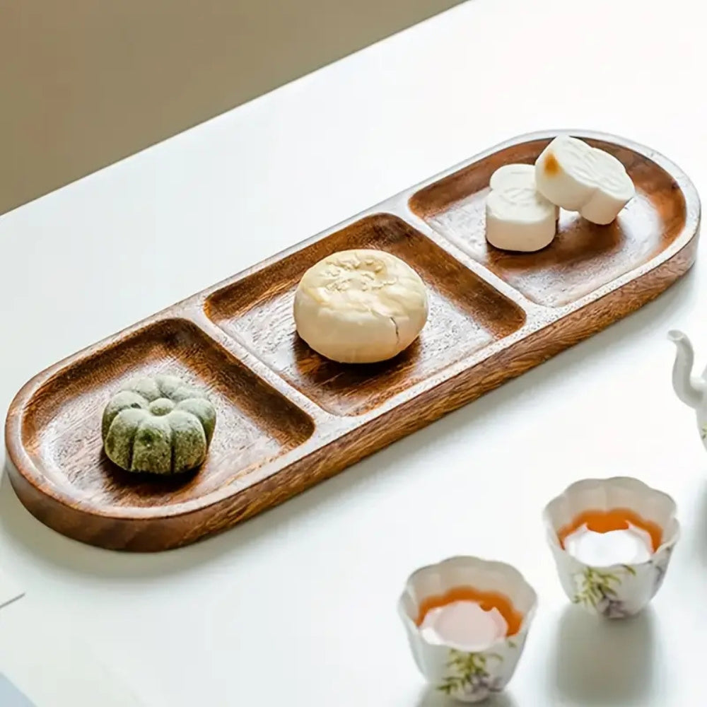 Plateau de service en bois à compartiments