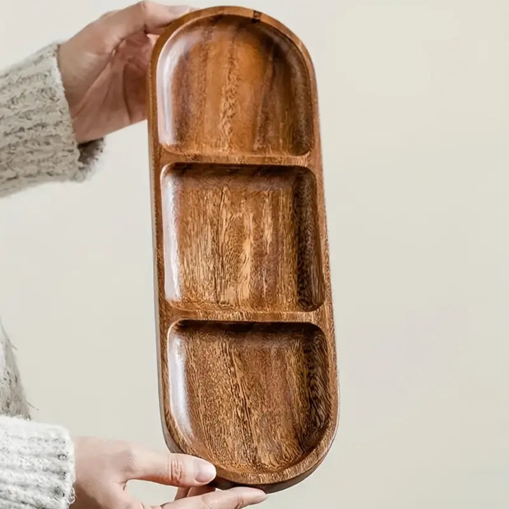 Plateau de service en bois à compartiments