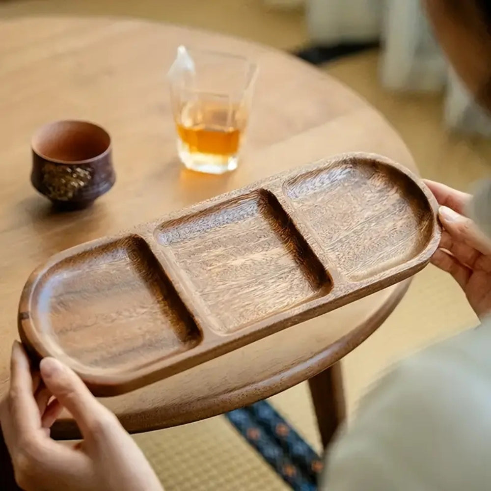 Plateau de service en bois à compartiments