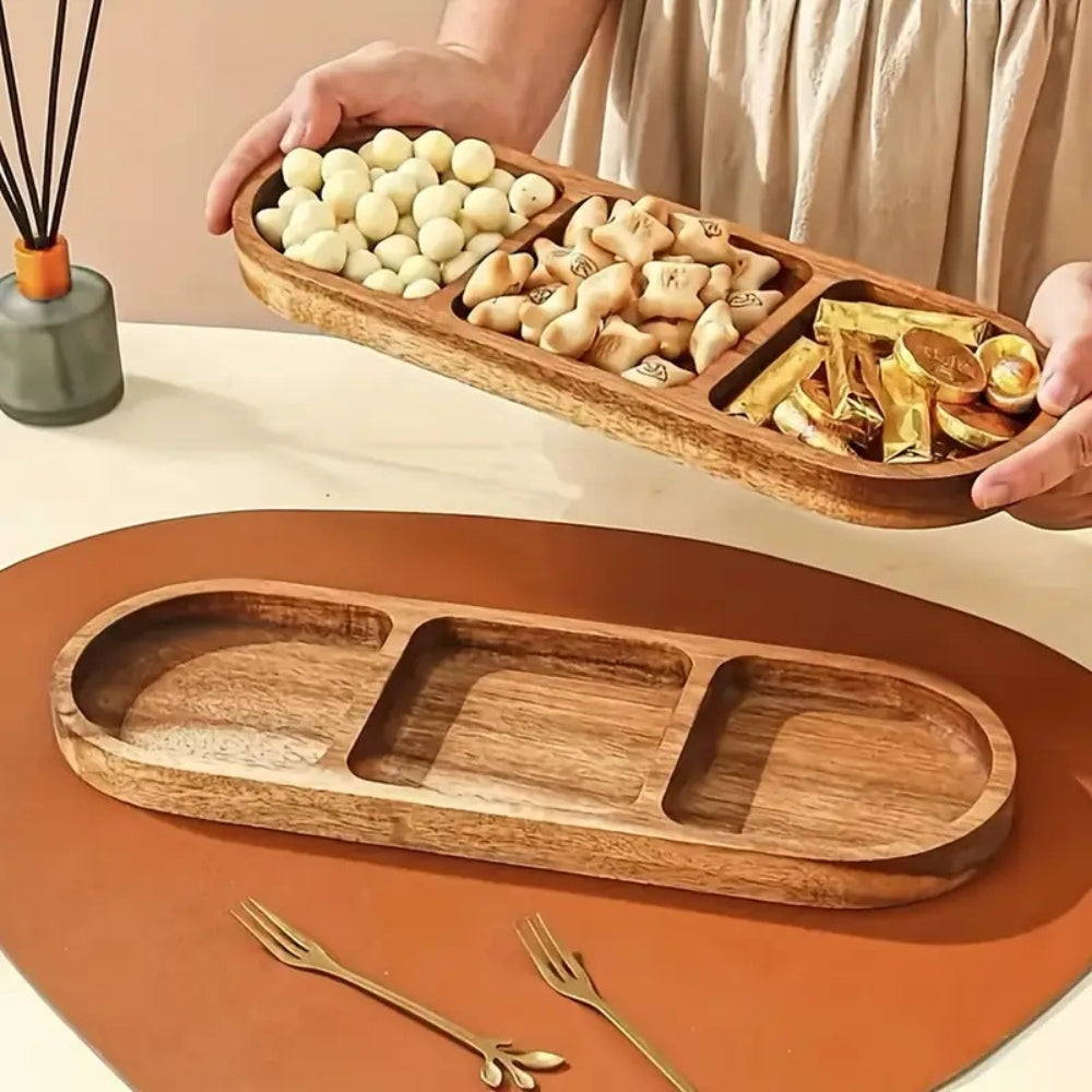 Plateau de service en bois à compartiments