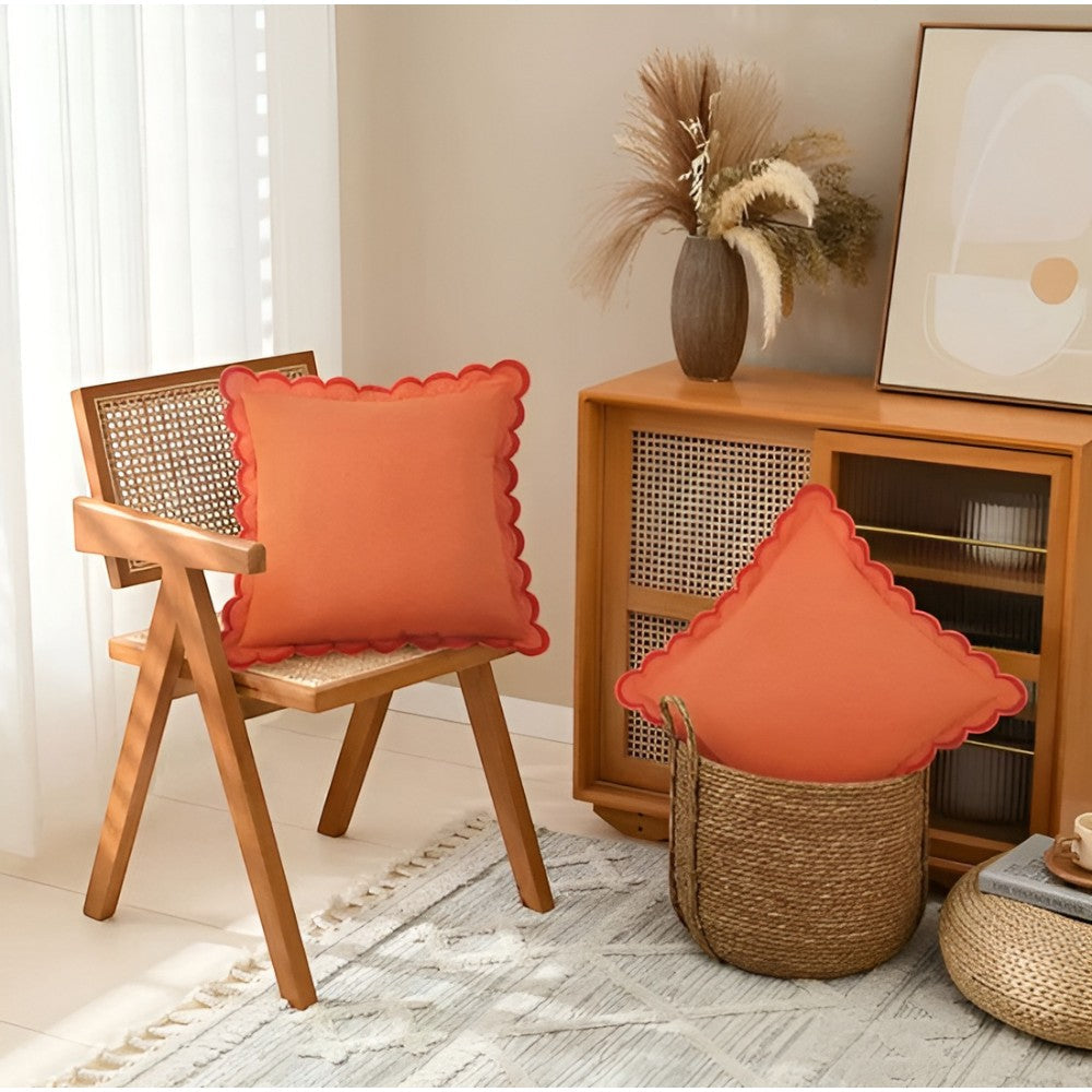 Housse de coussin en coton à bord ondulé
