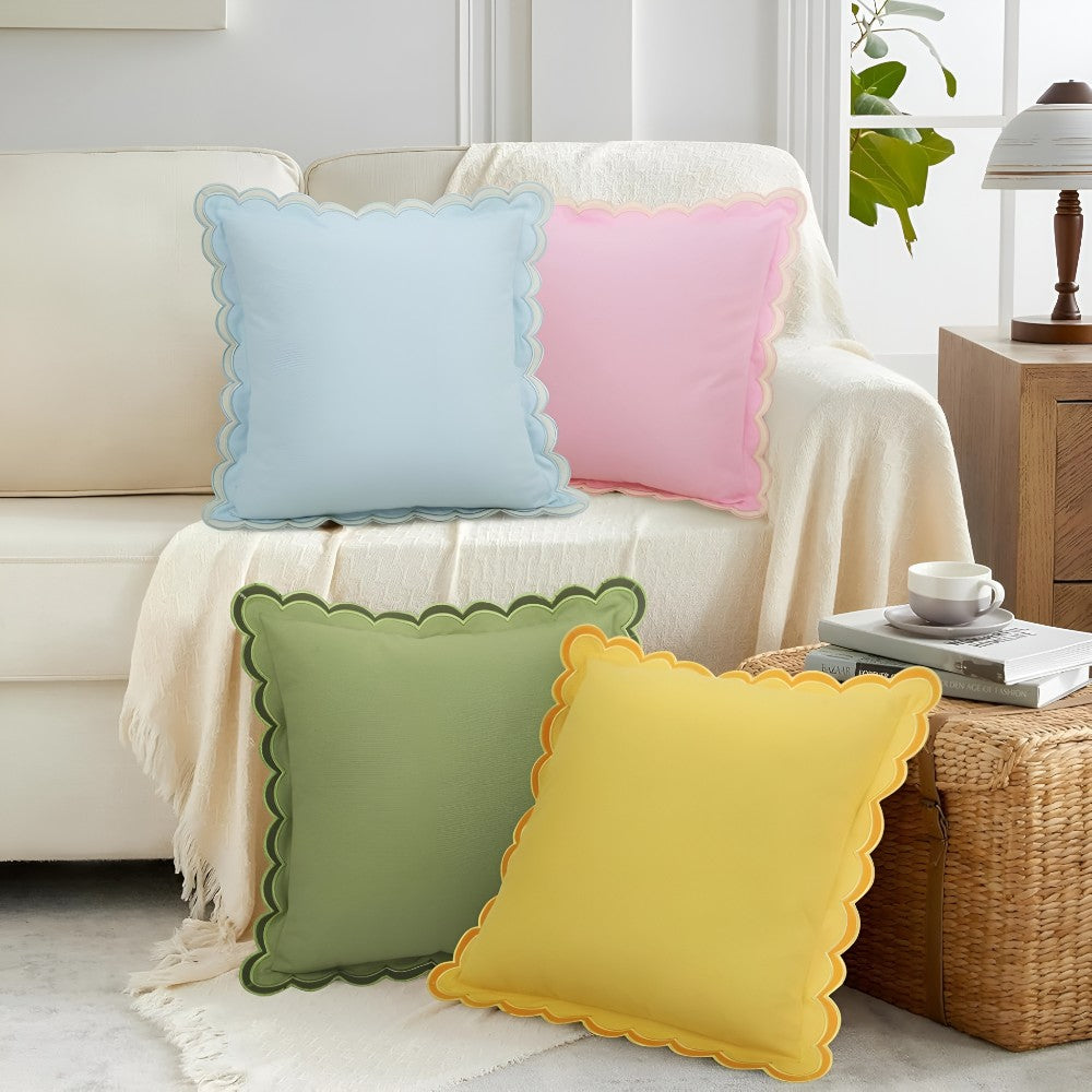 Housse de coussin en coton à bord ondulé – Rose poudré Petal