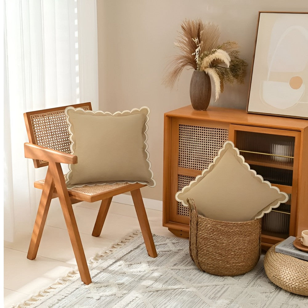Housse de coussin en coton à bord ondulé