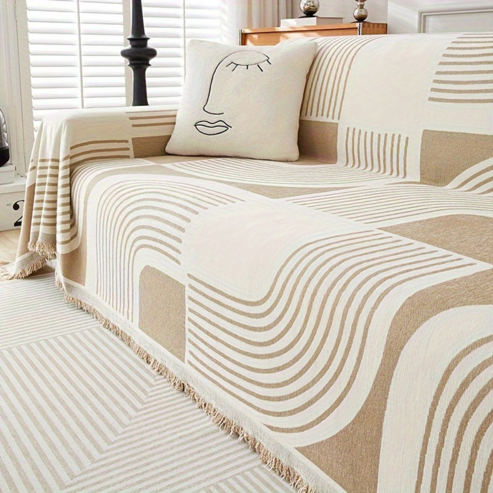 Housse de canapé boho rayures ondulées