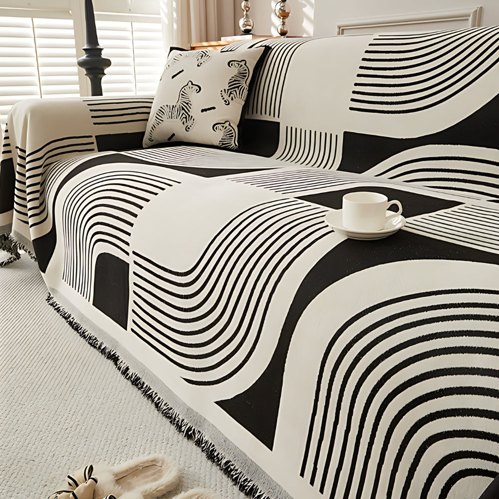 Housse de canapé boho rayures ondulées
